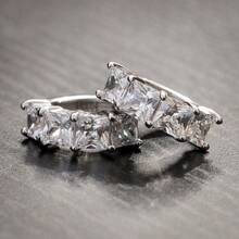 Princess Cut Cz Stone White Gold 925 Sterling Silver Men Women Hoop Earrings - as pic - View 4