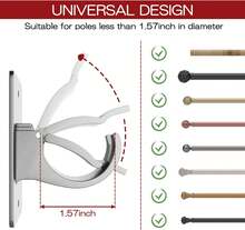 4PCS No Drill Curtain Rod Brackets, Self-Adhesive Curtain Rods No Drilling, Nail Free Adjustable Curtain Rod Holders, Curtain Hooks For Rod Less Than 1.57 Inch Diameter (Silver) - 銀色 - 查看 1