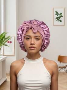 1 件双层缎面软帽带系带丝绸衬里睡眠帽发罩女士夜间睡眠帽自然卷发 - A - 查看 8