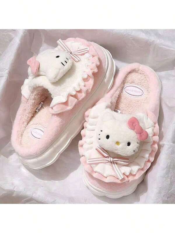 Sanrio Sanrio Hello Kitty Black EVA Slippers - Soft, Lightweight And Comfortable Quilted Pattern Slippers, Suitable For Home And Shower, Adorable Cartoon Design With Red Heart, Shower Slippers