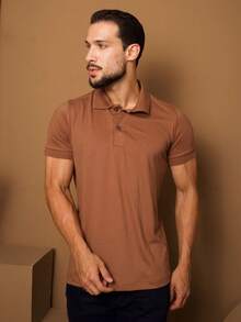 Men's Polo Shirt Premium Cotton Basic Plain Shirt Summer Men's Shirts - 鏽棕色 - 查看 2