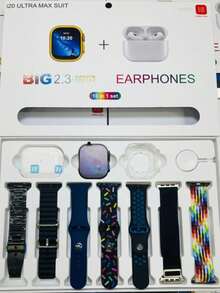 10-In-1 S9Ultra Smart Watch Set Includes Bluetooth Earphones And 7 Colorful Interchangeable Straps. Tracks Steps, Heart Rate, Sleep, Calories & More. Stylish And Waterproof, Perfect For Fitness, Daily Wear, Or Gifting. Compatible With IOS & Android Devices. - Black - View 1
