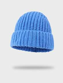 1pc Cuffed Knit Beanie Hat, Simple Solid Color Loose Fit Unisex Warm Ear Protection Cap For Autumn/Winter - Plain Wool Hat - View 23