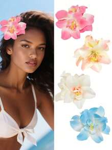 4 peças/1 peça Grampos de Cabelo com Flor de Hibisco Tropical, Flores Artificiais Havaianas Acessórios de Cabelo Feminino, Adequado para Praia, Festa, Estilo Boho, Moda, Elegante, Minimalista, Cor Sólida, Adequado para Uso Diário, Casual, Festa, Transporte, Férias, Rabo de Cavalo, Coque, Lavar o Rosto, Maquiagem, Decoração de Roupa, Acessórios de Verão, Grampos de Cabelo, Presilhas de Cabelo, Grampos de Cabelo, Material Escolar, Faculdade