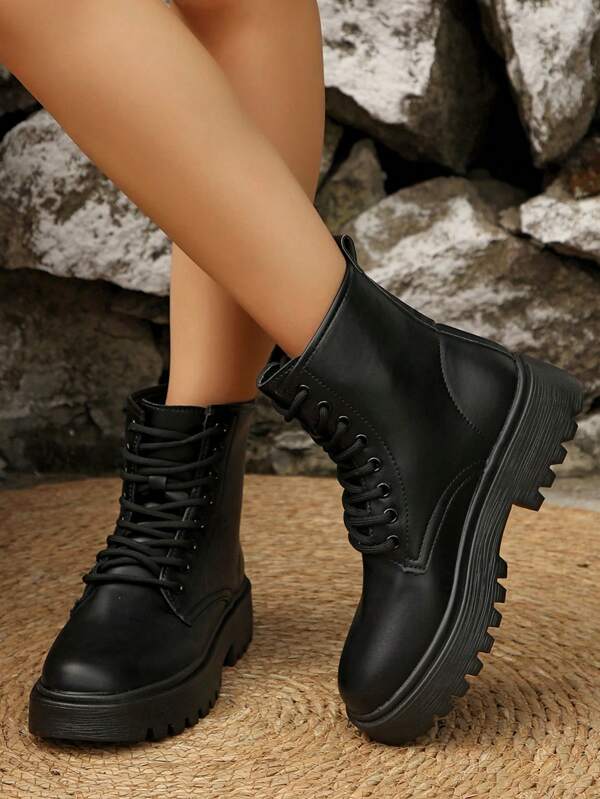 New Women's Outdoor Lace-Up Boots, Fashionable Comfortable Leather Waterproof Anti-Slip High-Top Boots For Travel, Hiking And Work