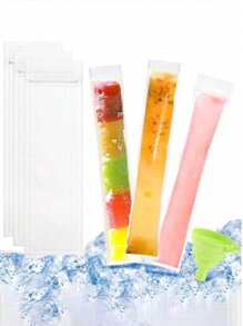 50Pcs-Long Ice Cream Bags For Vegetable/Juice, Puree, Ice Cream, Fruit Ice, Storage Bags That Can Be Sealed At Cold Temperatures, DIY Ice Cream Bags And Food Packaging Bags Gift Bags For Parties Kitchen, Disposable Lollipop Ice Bags Crushed Ice Ice Bags Self-Sealing Transparent Lollipop Ice Bags