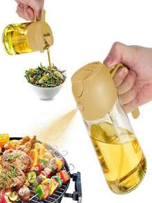 2-In-1 Glass Oil Dispenser And Sprayer - 1 Pack Round Shape - PVC Free - Machine Washable - Ideal For Cooking, Air Fryer, BBQ, Salad - Kitchen Oil Sprayer Bottle - Easy Grip Handle - Perfect For Cooking - Orange - View 1