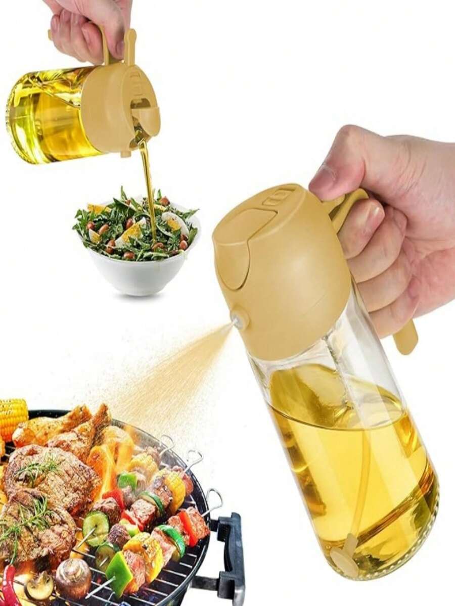2-In-1 Glass Oil Dispenser And Sprayer - 1 Pack Round Shape - PVC Free - Machine Washable - Ideal For Cooking, Air Fryer, BBQ, Salad - Kitchen Oil Sprayer Bottle - Easy Grip Handle - Perfect For Cooking - Orange - View 1