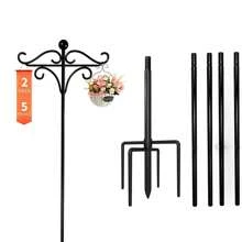 1pc Outdoor Garden Dual Shepherd Hooks, 61/77/92 Inch Heavy-Duty Garden Pole For Hanging Bird Feeders, Flower Baskets, Solar Lanterns, 5-Claw Garden Plant Hanging Rack, Iron Decorative Rod, Very Stable And Easy To Install, Highly Practical