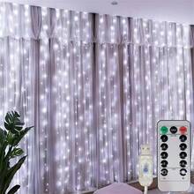 300/600 Luci a tendina a LED, alimentate tramite USB, 8 modalità di illuminazione con telecomando, adatte per camera da letto, compleanno, matrimonio, festa, Ognissanti, decorazione natalizia - Luce a tenda USB - Visualizzare 9