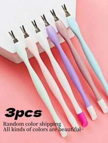 1/3/5pcs 2 In 1 Double Head Cuticle Pusher Nail Sticker Nail Buffer Stainless Steel Nail Clipper Foot File Home Manicure Kit (Random Color) - Multicolor - View 10