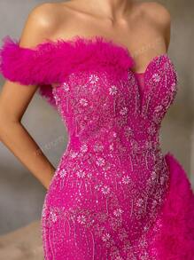 Faeriesty Faeriesty Luxury One-Shoulder Evening Gown With Back-Tie Closure & High Slit – Beaded Mermaid Dress Featuring Feather-Like Detailing And Textured Fish-Tail Hemline For Red Carpet Glamour | Perfect For Black-Tie Galas, Formal Charity Dinners, Exclusive Award Ceremonies, Opera Nights, And Premiere Events
