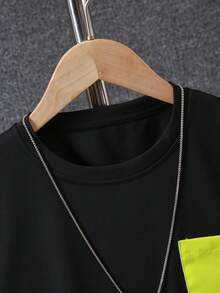 2pcs Boys Casual Short Sleeve Utility Pocket Shorts Set - Yellow - View 3