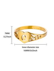 1PC Fashion Hollow Initial Letter Heart Rings For Women Gold Color Stainless Steel A-Z Letter Ring Aesthetic Wedding Jewelry Gift - Yellow Gold - View 81