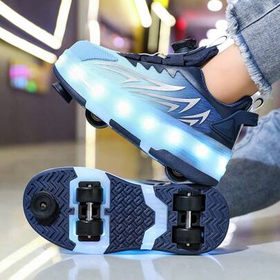 带可拆卸轮子的 LED 发光休闲滑板鞋，带刹车的快速滑冰鞋，适合男孩和女孩的绝佳节日礼物
