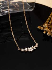 1pc Flower Leaf Heart Pendent Necklace, Bridesmaid Gift, Gift For Her
