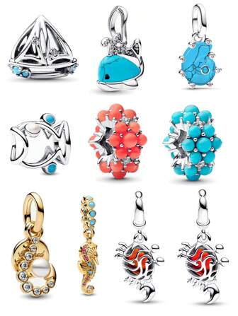 1 件时尚迷人海洋系列珠船 & 鲸鱼 & 贝壳 & 螃蟹 & 海马装饰吊坠，精致的日常 DIY 礼物