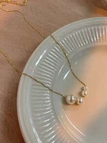 简约气质珍珠蛇骨链项链女铜材质项链轻奢小众设计感圆珠锁骨链珠子可转动