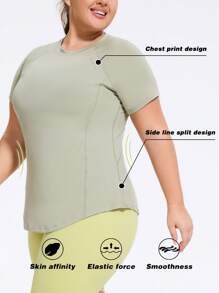 Catch Halo 4-Way Stretch Plus Size Sport Tee For Women - Crew Neck & Short Sleeve Workout Top | Slimming Figure Contour Gym Wear Women Curve | Double-Layer Quick-Dry Fabric Breathable Sweat-Wicking Plus Size Gym Wear | Atheleisure Basic Sport Top For Gym, Yoga, Running, Cycling