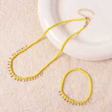 1 pièce Collier + 1 pièce Bracelet Set, Collier pendentif goutte d'eau doré bohème et bracelet, tenue casual pour femmes
