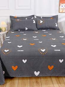 1pc Soft & Comfortable Bed Sheet, Bed Protector, Valentine's Gift Bed Sheet, Cartoon Love Geometric Bed Sheet, Heart Pattern Bedding Set, Home Decor, For Twin, Queen, King Size Bed, Mother's Day Bedding Gift, Machine Washable