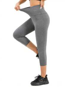 1pc Women's Super Soft High Waist Non-Sheer 3/4 Leggings, Tummy Control Sports Yoga Running Capri Pants, Women Activewear