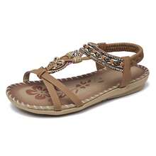 Women Sandals Floral Print Elastic Strap Lightweight Beach Shoes - Dark Brown - View 3