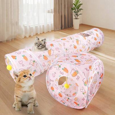 1pc Cat Tunnel Multiple Styles Shapes Carrot Printed Foldable Pet Cat Tunnel Hideout Tent For Rabbit Guinea Pigs Channel Indoor Play Sleep Rest Kitty Puppy Interactive Toys Puzzle Exercising Hiding Training Supply