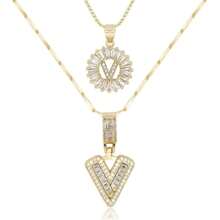 Dainty Bubble Initials Balloon Letter Necklace Set For Women Double-Layer Rock Initials Letter Necklace Set Synthetic Cubic Zirconia Micro-Inlaid Crown Letter Diy English