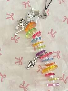可爱马卡龙彩虹纽扣卡通别致猫咪挂绳吊坠手机通用配件可爱礼物链女