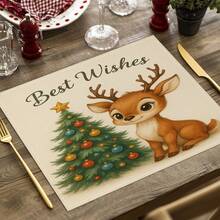 1/4 Set di Tovagliette Natalizie in Lino Stampato a Quadri Bufalo, Babbo Natale Invernale, Albero di Natale, Pupazzo di Neve e Cervo per Tavolo da Pranzo, Lavabili in Poliestere Rettangolari, Sottobicchieri, Tovaglie da Cucina, Tappetini per il Caffè, Adatti per Cucina, Sala da Pranzo, Matrimonio, Decorazione Casa, Decorazione Stanza, Decorazione Interna, Decorazione Tavolo, Decorazione Festa di Natale, Regalo Ideale