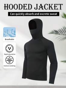 Men's Fitted Sports Face Mask Hooded Jumpsuit Long Sleeve, Men's Running, Fitness, Outdoor Casual Long Sleeve