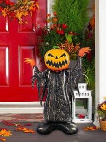 1 个 45 英寸充气支架万圣节气球 - 大型南瓜铝箔装饰气球，万圣节鬼魂南瓜人气球，适用于恐怖派对用品，鬼屋和南瓜节装饰，万圣节派对装饰家居装饰万圣节装饰秋季装饰房间装饰秋季装饰