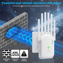 WiFi 扩展器信号增强器 - 家用互联网中继器，覆盖范围高达 1500 平方英尺，可连接 100 多台设备，双频 5GHz/2.4GHz，300Mpbs 强信号穿透力，带以太网端口的长距离无线增强器