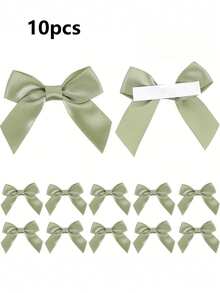 10/12pcs Self-Adhesive Satin Bows Ribbon For Gift Packaging Pink Beige Green Bow Gift Wrapping Accessories For Birthdays, Weddings Party Decorations Colorful Ribbon Bows - Bow Accessories - View 10