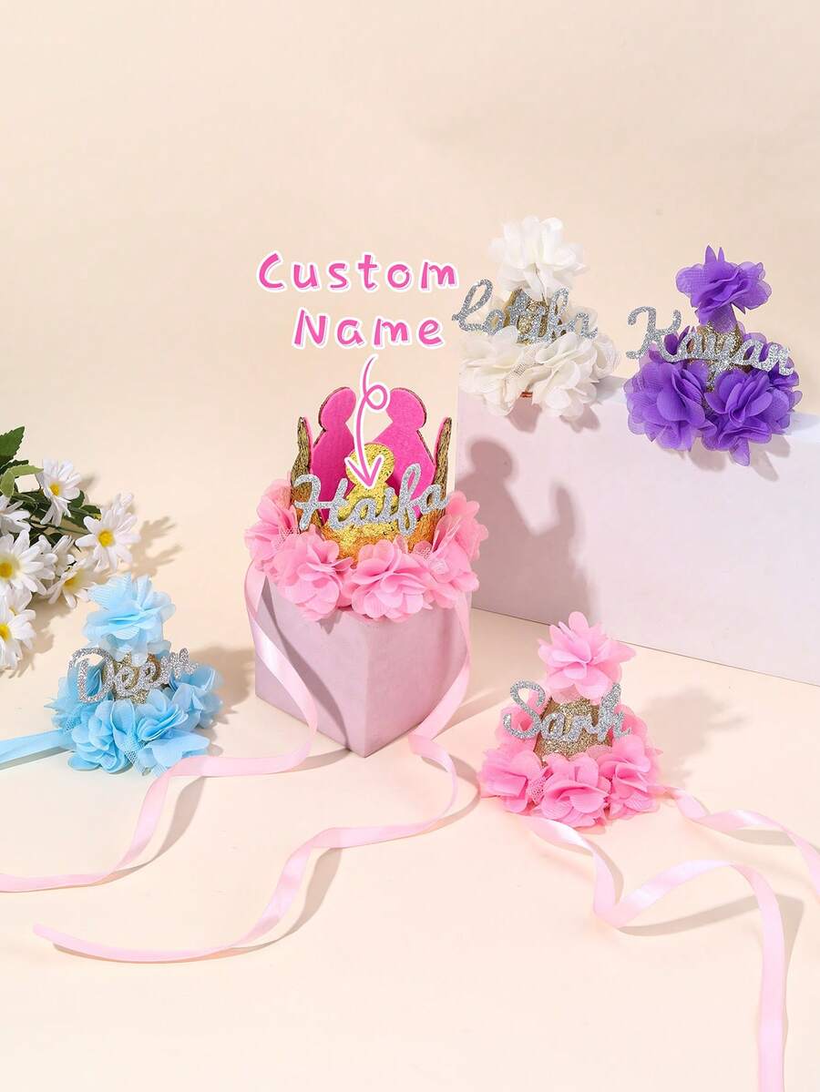 1 pieza Sombrero de cumpleaños personalizado con decoración para niñas, sombrero de cumpleaños de triángulo con brillo y nombre personalizado, sombrero cono de fiesta de cumpleaños con nombre personalizado, sombrero de cumpleaños rosa, azul, púrpura lindo para decoración de fiesta de cumpleaños, regalos de cumpleaños, accesorios para el cabello de niños - Multicolor - Ver 1