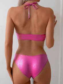 wohenmeili 时尚新款亮面印花性感比基尼女式两件套，配可爱星星配饰，个性化沙滩派对泳装