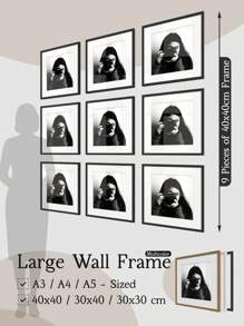 A4/A3/A5/40x40cm/30x40cm/30x30cm 大尺寸相框，适用于墙面/钻石画，哑光黑/哑光白/橡木纹，多色拼贴画廊相框，适用于9格照片墙，采用工程板和亚克力玻璃制成，带边角保护，增强保护性能。 - 彩色 - 查看 9