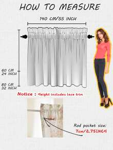 1pc Vintage Floral Rose Print Lace Trim Semi-Sheer Curtain, Suitable For Home & Commercial Use, Ideal For Kitchen, Window Decoration, Retro Window Matching, Christmas Window Decor