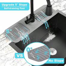 Local Shipping-5°Slope Kitchen Sink Splash Guard-Gray Silicone Faucet Mat Handle Drip Catcher Tray Behind Faucet With Soap Dispenser Hole-1pc Water Clear Gadgets For Sink Accessories 5 By 24inch Long Organizer - Gray - 查看 11