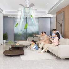 1 ventilador de techo con control remoto y cinco aspas desmontables, tres niveles de velocidad del viento ajustable y temperatura de color de la bombilla, adecuado para dormitorios, salas de estudio, salas de estar, cocinas, garajes y comedores. - Blanco - Ver 7