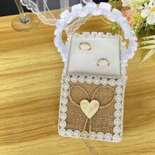 1 pieza Caja de anillo cuadrada de arpillera con cuentas (anillo no incluido), regalo de boda, suministros nupciales, regalo del Día de San Valentín, regalo del Día de la Madre