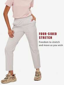 TECTOP Quần đi bộ đường dài ngoài trời cho nữ có cạp chun, 2 túi, dáng ngắn, thoáng khí và thoải mái, mùa xuân/hè - trắng - Xem 4