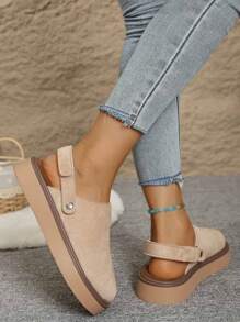 2025 New Thick Sole Closed Toe Mule Sandals With Buckle Strap, Comfortable Slip-On Slippers, Versatile Marroon Color System
