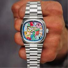 1pc CILOA Men's Highly Attractively Cartoon Design Large Dial Waterproof Quartz Watch, Everyday Wear - Silver - View 4