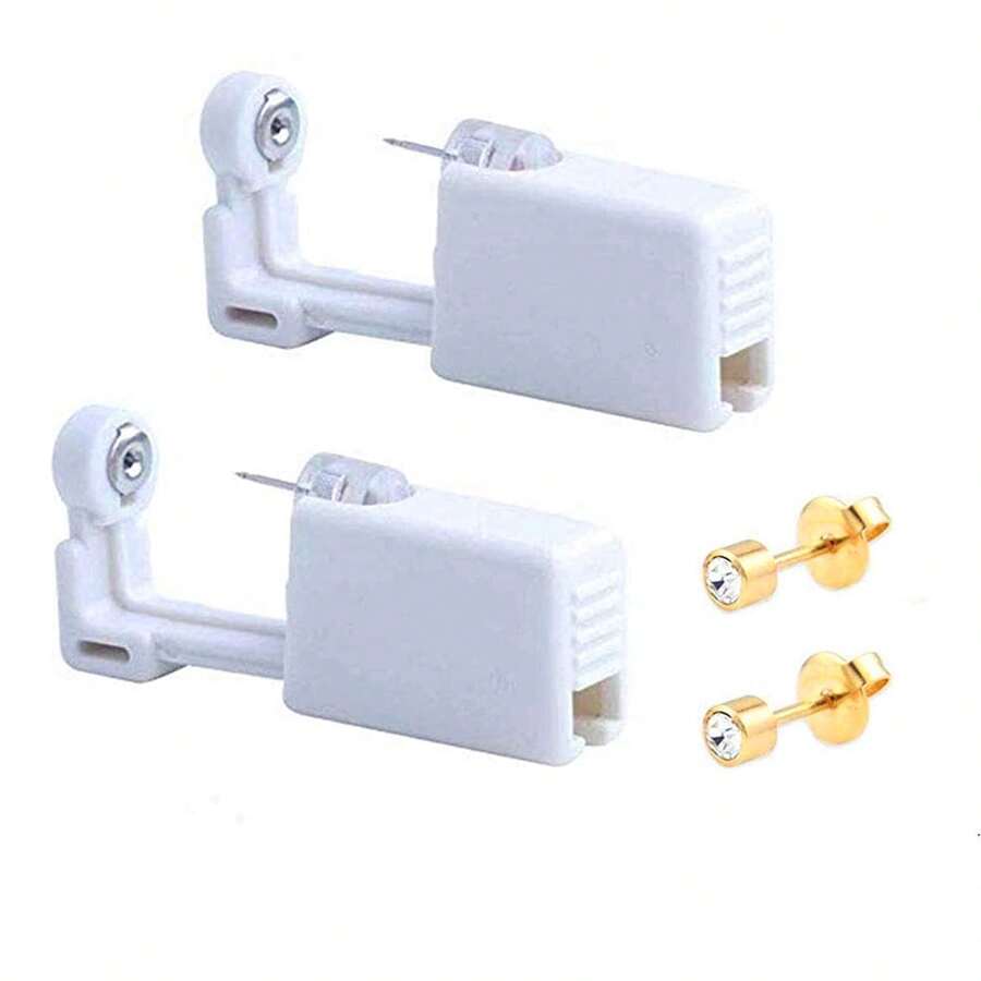2 Pack Self Ear Piercing Gun Earring Disposable Piercing Kit No Pain Easy Use Ear Piercing Gun Kit Tool With Stud (Wihte Gold) - Gold - View 1