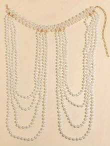 1件精美而優雅的女士白色仿珍珠手工編織身鏈，完美適用於派對或時尚展覽的禮品 - 白色 - 查看 9