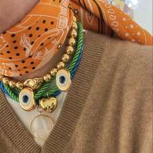 2025 Boho Thick Rope Exaggerated Necklace Plump Peach Green Evil Eye Pendant Necklace For Women New Jewelry Accessories Collar