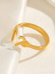 1 pieza Anillo con forma de corazón minimalista de acero inoxidable 304 dorado, anillo de pareja, anillo de presión de aceite, adecuado para uso diario de la mujer, estilo