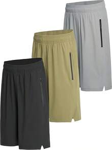 Mens Athletic Shorts 3 Pack Woven Dry Gym Shorts With Zipper Pockets Drawstring For Activewear - 混合色 - 查看 3